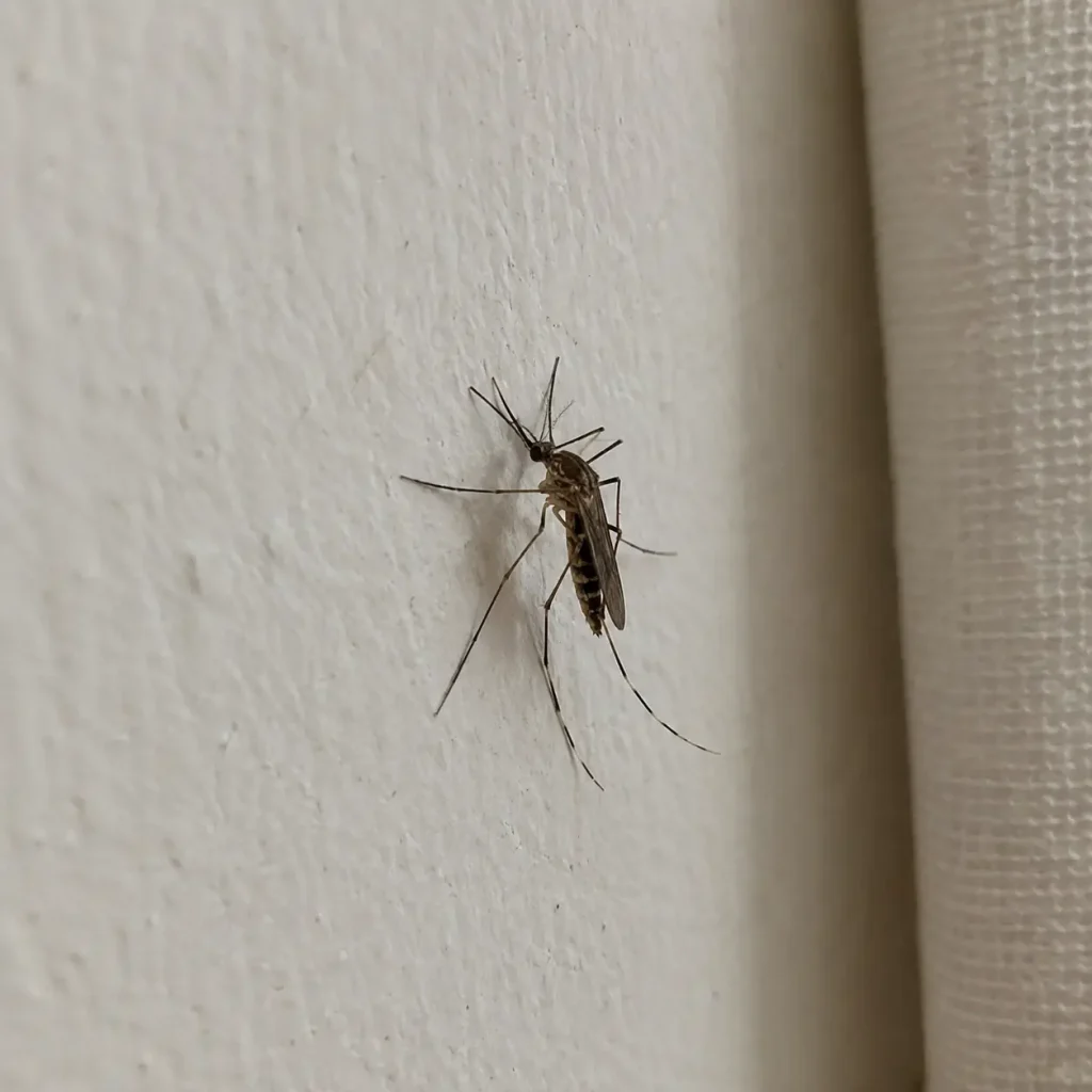 a mosquito resting on a wall or curtain in your home